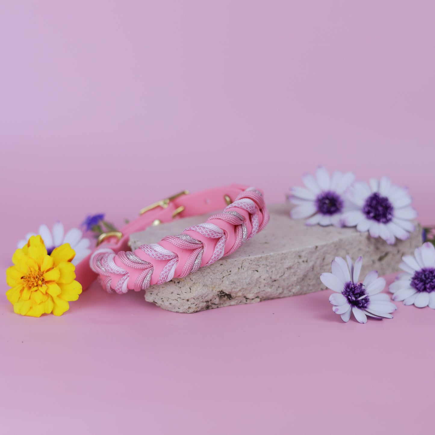 Pink sparkle Braided paracord collar