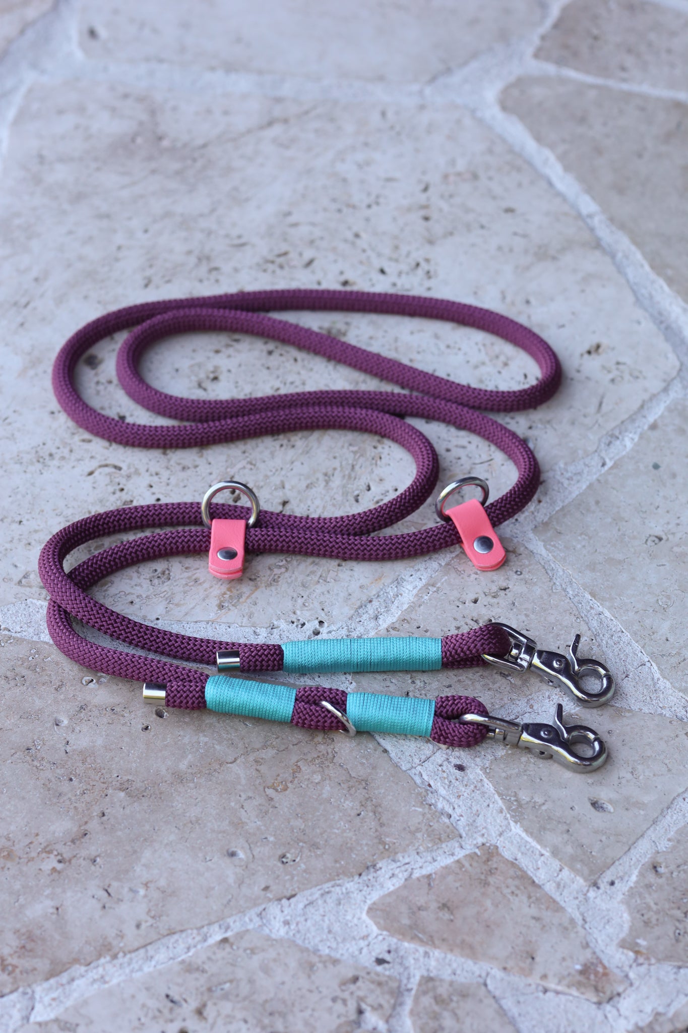 Sample sale 200cm rope multifunction rope leash maroon / coral pink