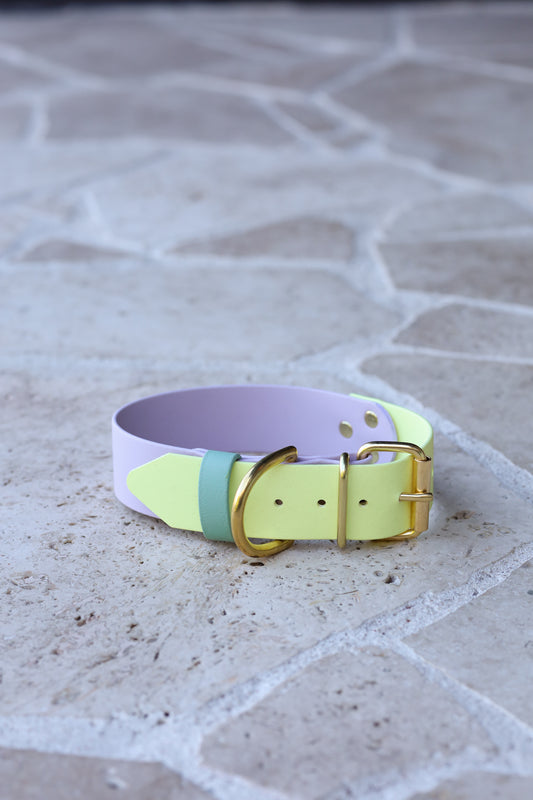 Sample sale 38mm 40-44cm neck size flat collar lilac / pastel yellow/ sage