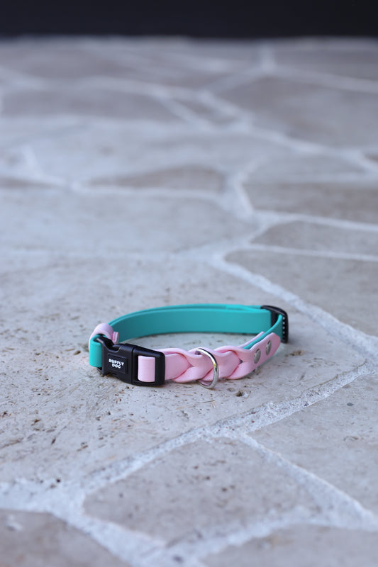 Sample sale 16mm Small braided adjustable collar teal/ dusty pink