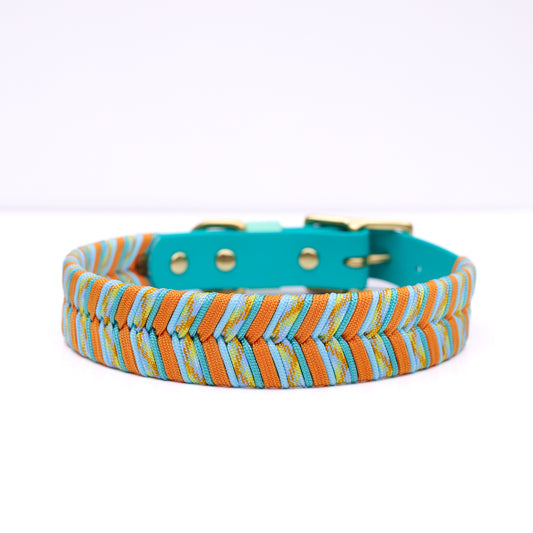 Fishtail braid paracord collar - Seaside spritz